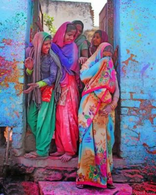 Indian Girl In Holi Color Painting By Numberss.png