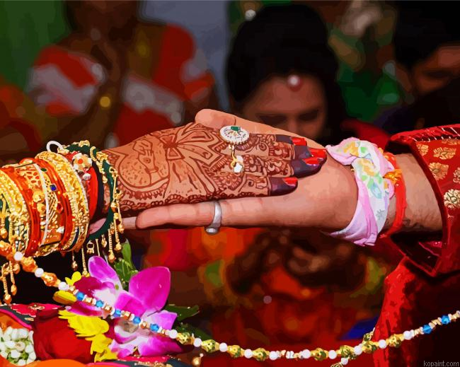 Indian Groom And Bride Hands Painting By Numberss.png
