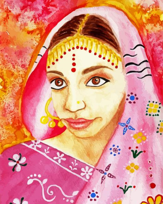 Indian Woman Wearing Sari Painting By Numberss.png