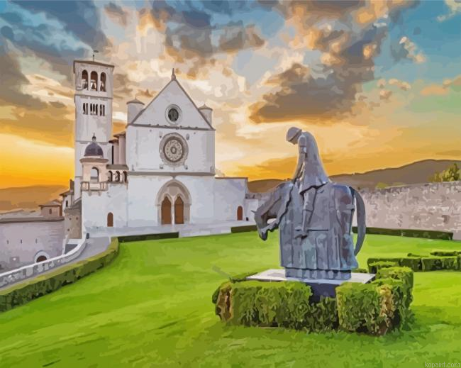 Italy Basilica Of San Francesco Assisi At Sunset Painting By Numberss.png