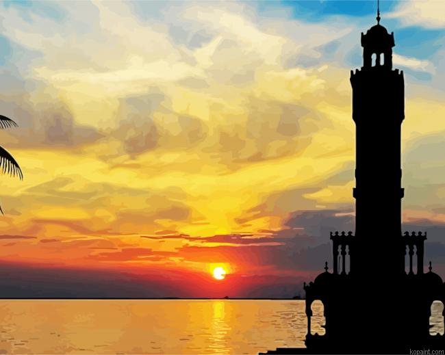 Izmir Clock Tower At Sunset Painting By Numberss.png