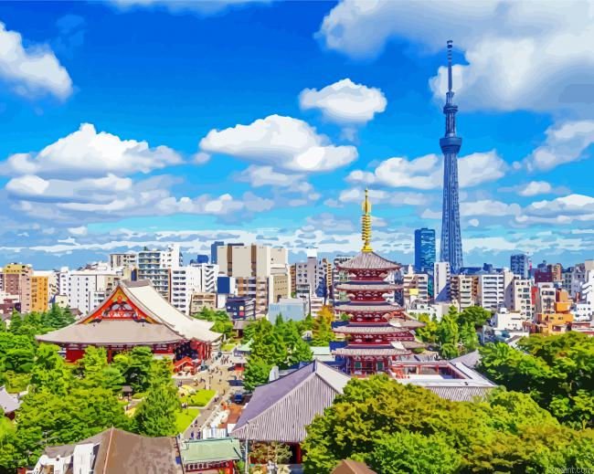 Japan City Buildings Painting By Numberss.png