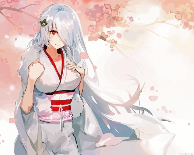 Japanese Girl With White Hair Painting By Numberss.png