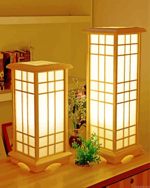 Japanese Lamps On Table Painting By Numberss.png