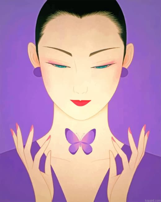 Japanese Woman And Purple Butterfly Women Painting By Numberss.png