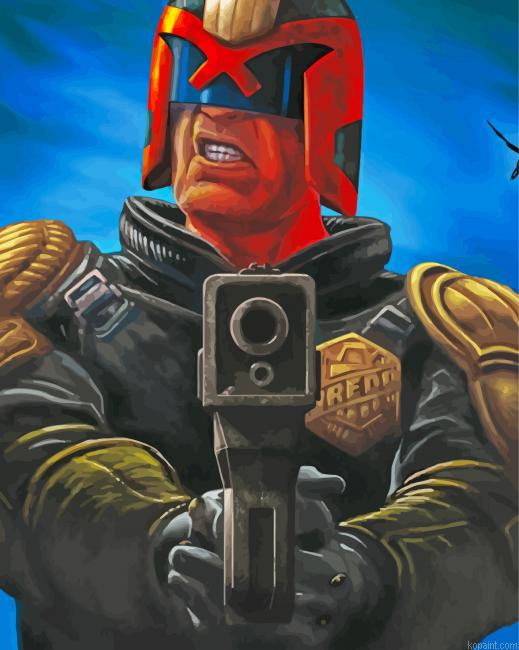 Judge Dredd Holding Gun Paint By Numbers