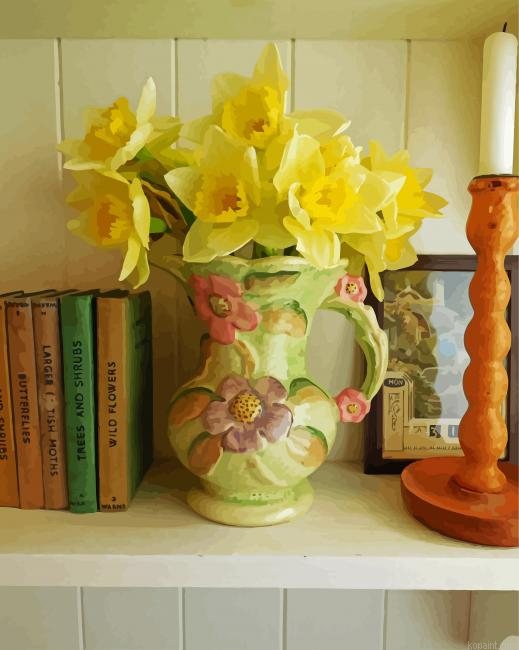 Jug And Wild Daffodils Art Painting By Numberss.png