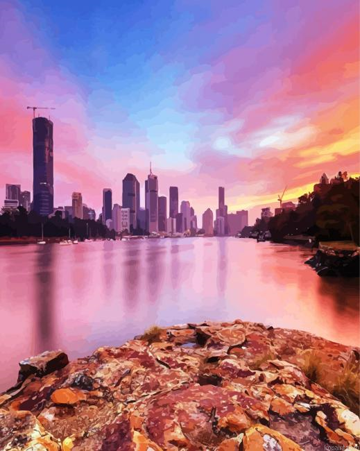 Kangaroo Point Brisbane View At Sunset Paint By Numbers.png