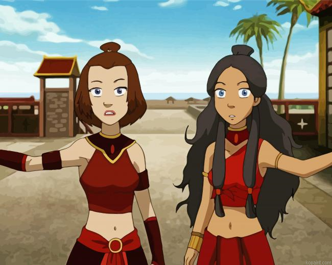 Katara And Suki Avatar Characters Painting By Numberss.png