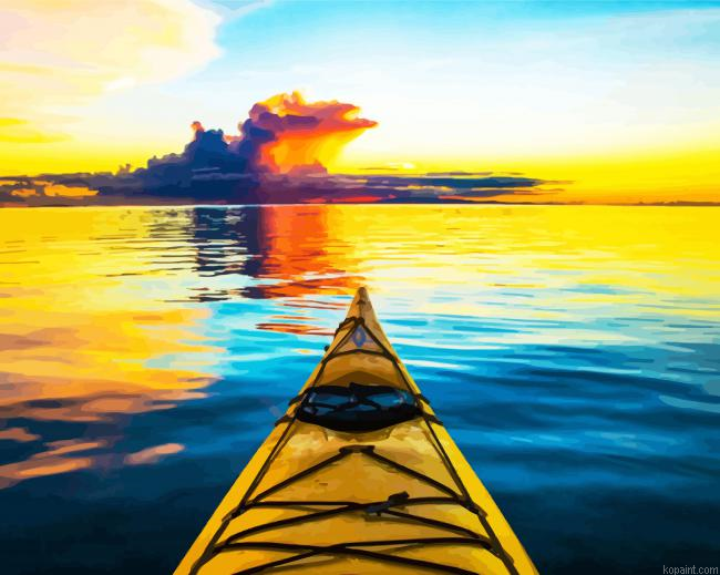 Kayaking At Sunset Lake Painting By Numberss.png