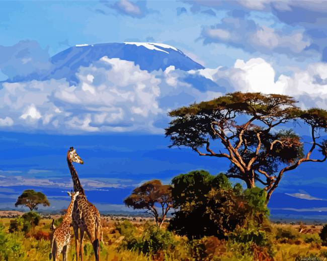 Kenya Mount Kilimanjaro And Giraffes Painting By Numberss.png