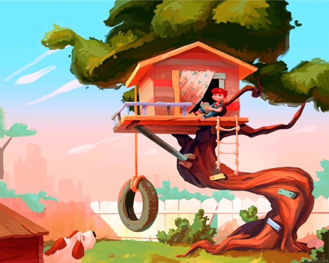 Kid In Tree House Painting By Numberss.png