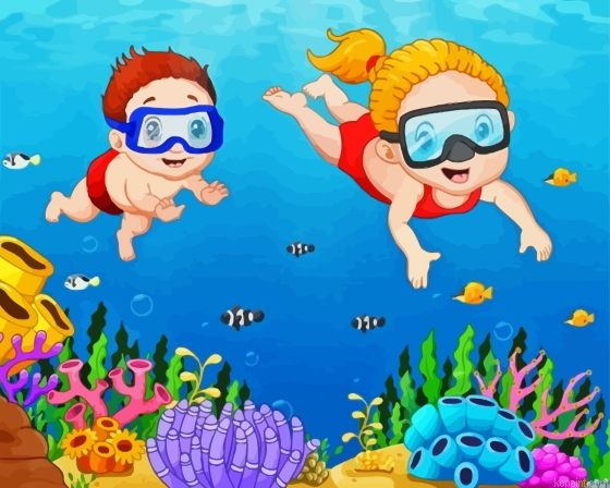 Kids Swimming In Sea Paint By Numbers