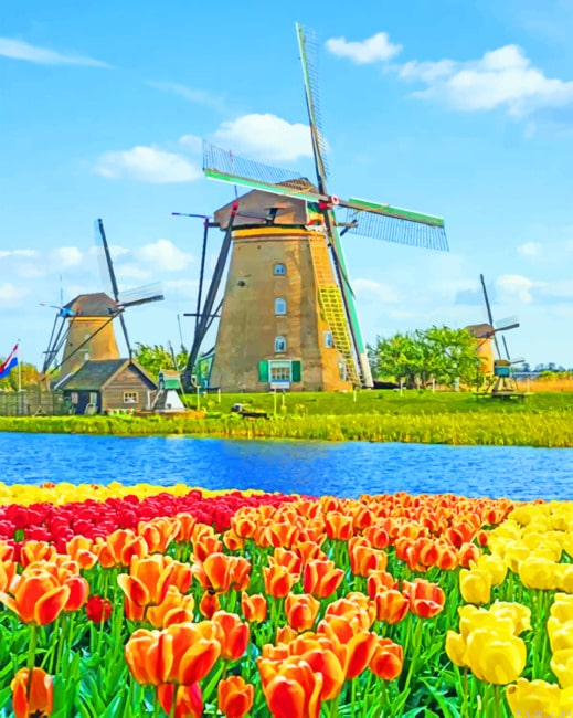 Kinderdijk Netherlands Windmills Painting By Numberss.png