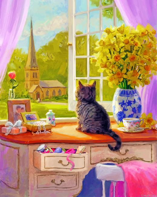 Kitten By Window Painting By Numberss.png
