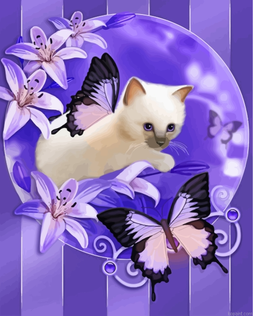 Kitten With Purple Butterflies Painting By Numberss.png
