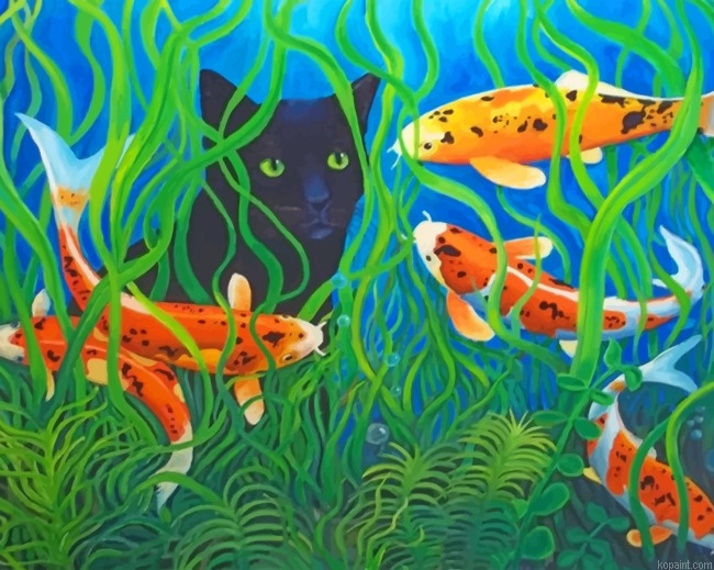 Koi Pond Black Cat Painting By Numberss.png