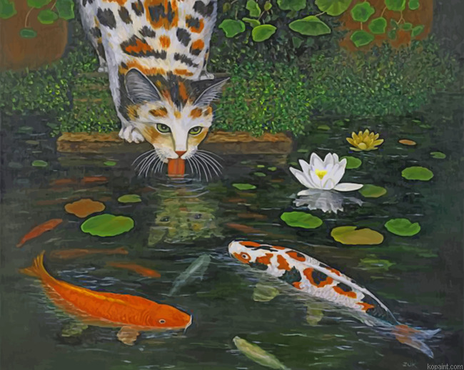 Koi Pond Cat Painting By Numberss.png