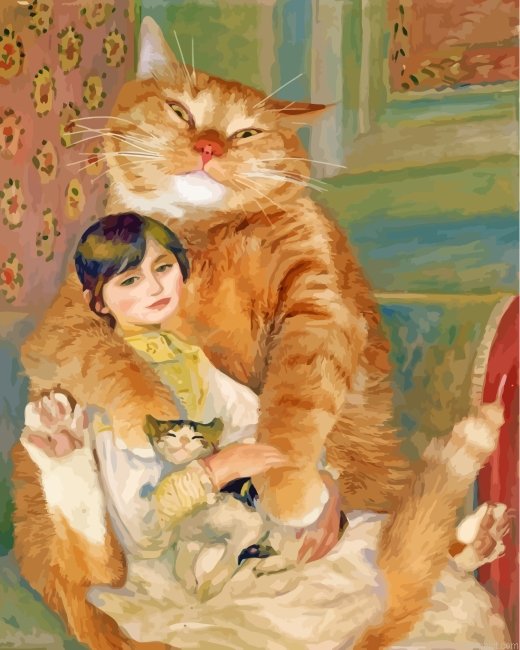 Lady And The Cats Painting By Numberss.png