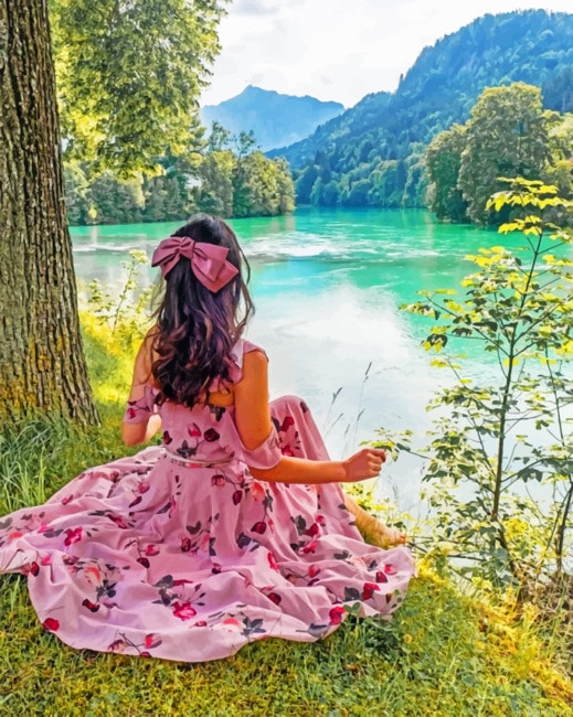 Lady Contemplating The Lake Women Painting By Numberss.png