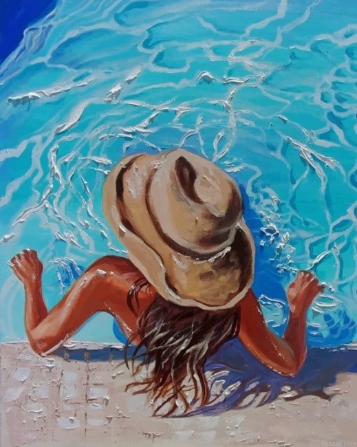 Lady Enjoying The Summer In The Swimming Pool New Painting By Numberss.png