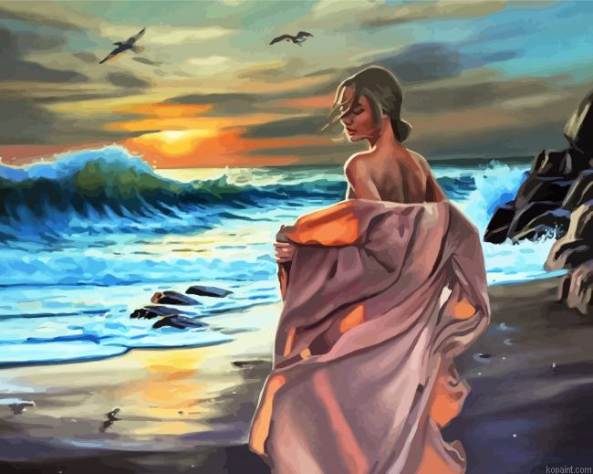 Lady In The Beach Painting By Numberss.png