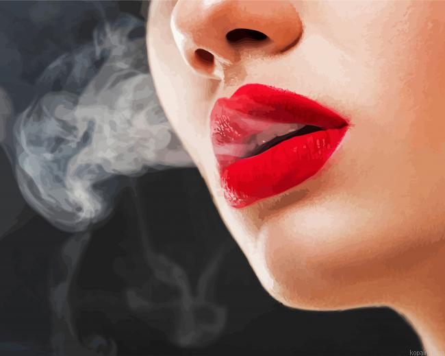 Lady Smoking With Red Lipstick Painting By Numberss.png