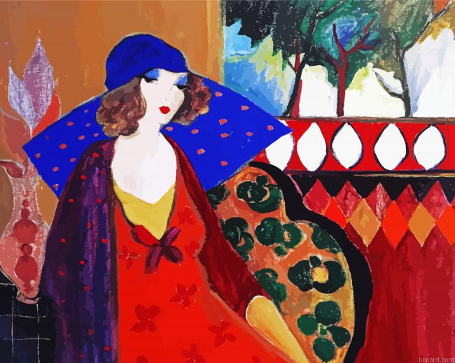 Lady Wearing A Hat By Tarkay Painting By Numberss.png