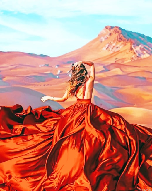 Lady Wearing Flowy Dress In Desert New Painting By Numberss.png