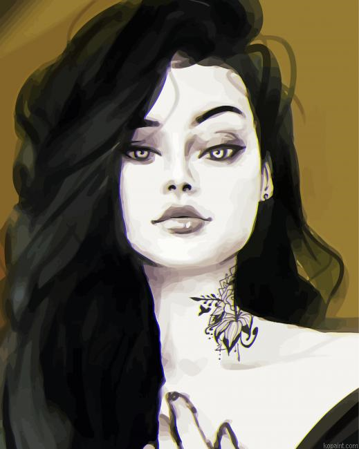 Lady With Black Hair Art Painting By Numberss.png