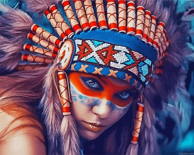 Lady With Indian Head Dress Painting By Numberss.png