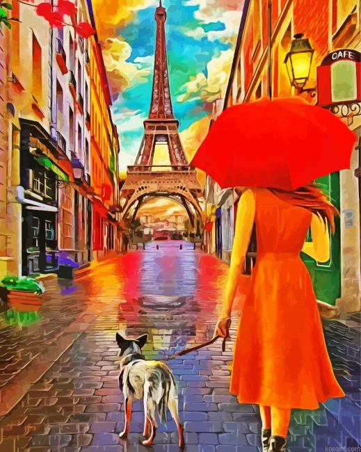 Lady With Umbrella Walking On The Rain In Paris Painting By Numberss.png