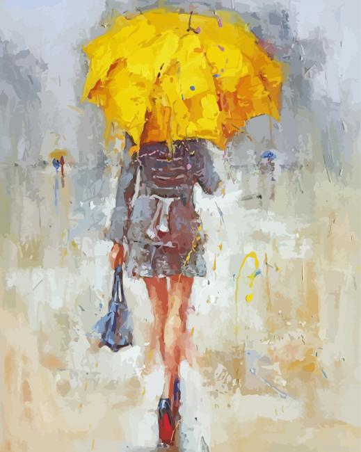 Lady With Yellow Umbrella Art Painting By Numberss.png