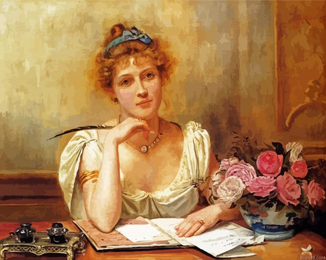 Lady Wrinting Letter Painting By Numberss.png