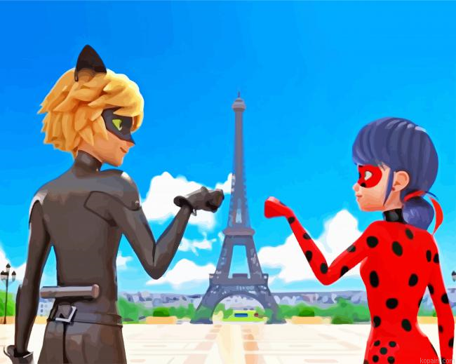 Ladybug And Cat Noir In Paris Painting By Numberss.png