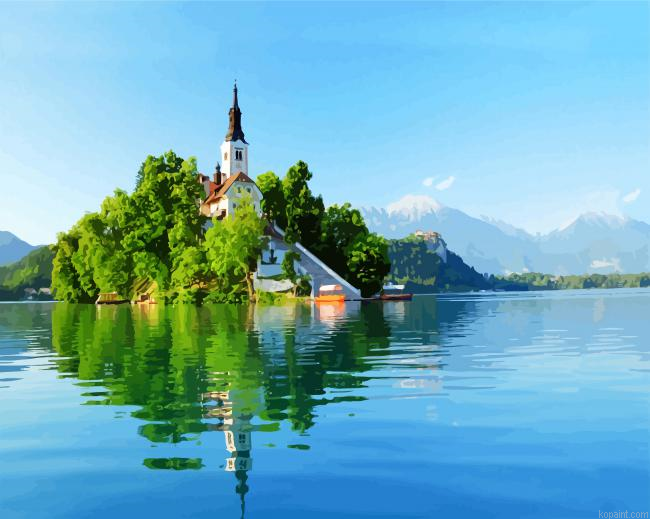 Lake Bled Castle In Slovenia Painting By Numberss.png