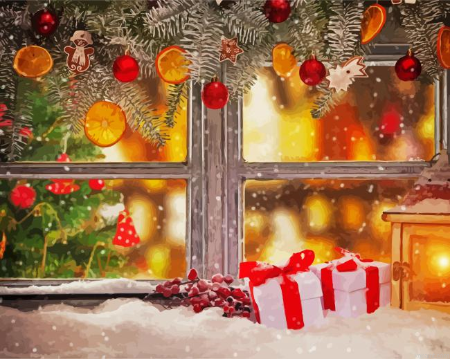 Lantern And Christmas Gifts Painting By Numberss.png