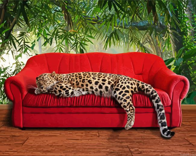 Leopard Sleeping On Sofa Painting By Numberss.png