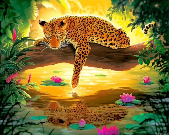 Leopard Water Reflection Painting By Numberss.png
