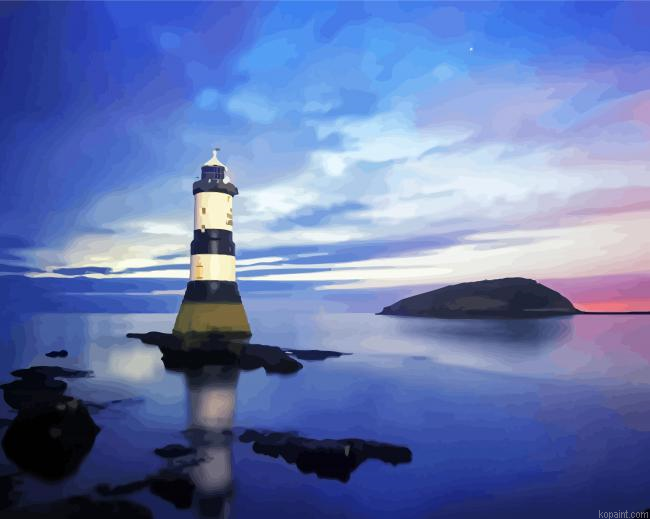 Lighthouse In Sea At Night Painting By Numberss.png