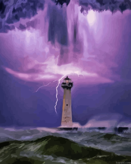 Lighthouse In Storm Thunder Painting By Numberss.png