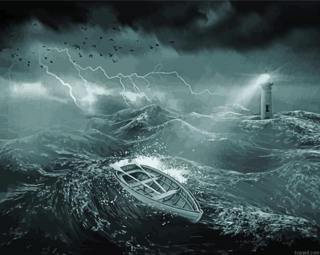 Lighthouse Storm At Sea Painting By Numberss.png