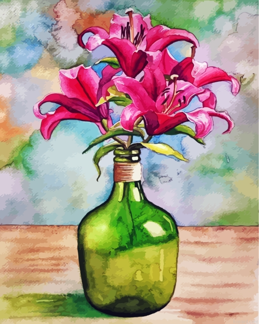 Lilies In Glass Bottle Painting By Numberss.png