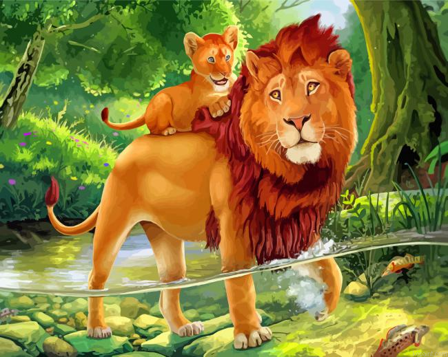 Lion And Cub Painting By Numberss.png
