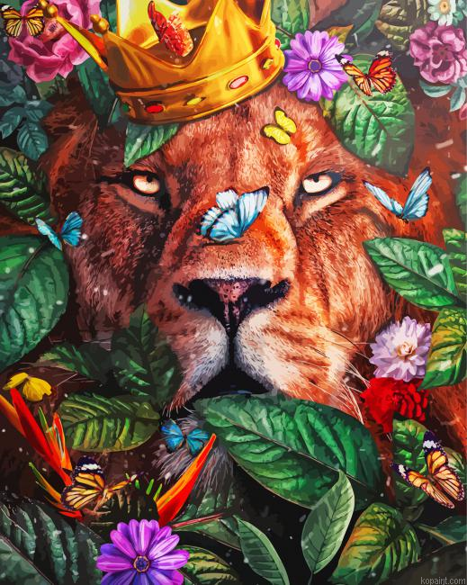 Lion And Flowers Art Painting By Numberss.png