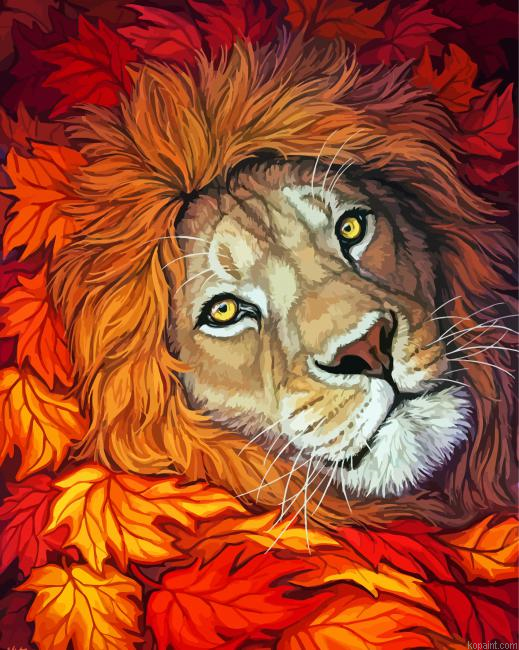 Lion In Autumn Leaves Painting By Numberss.png