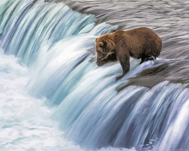 Little Bear In Waterfall Painting By Numberss.png