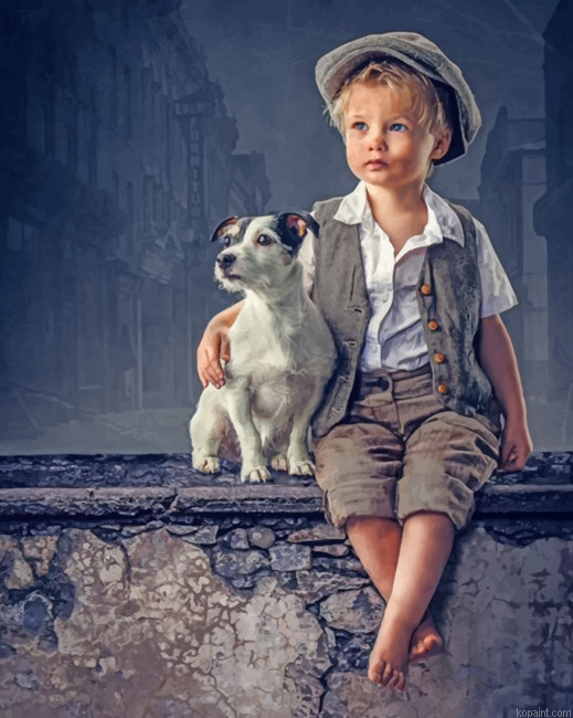 Little Boy And His Puppy Painting By Numberss.png
