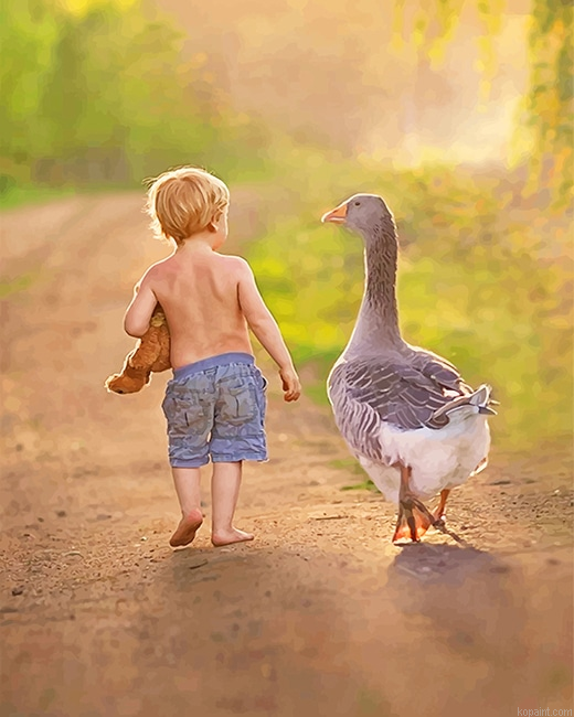 Little Boy With His Bird Friend New Painting By Numberss.png