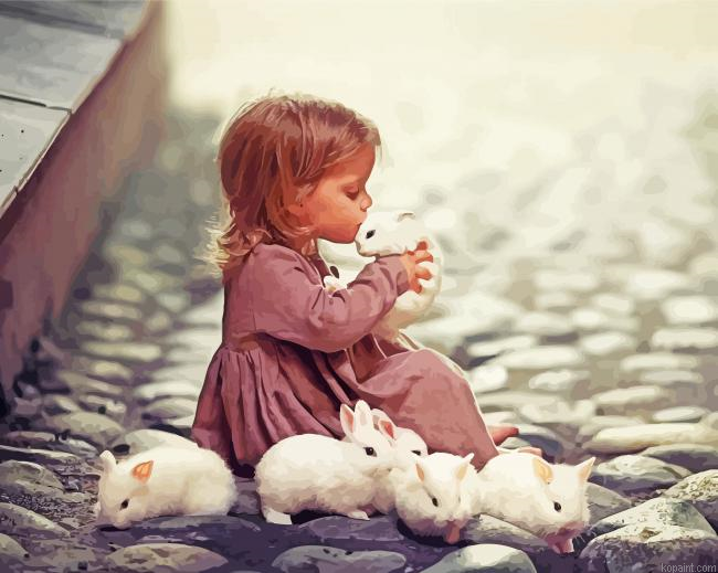 Little Child With Rabbits Painting By Numberss.png